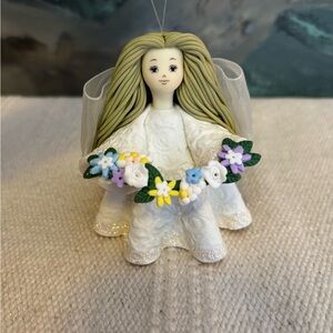 Vintage Kneeded Angels Handcrafted Angel Ornament Garland Colourful Flowers